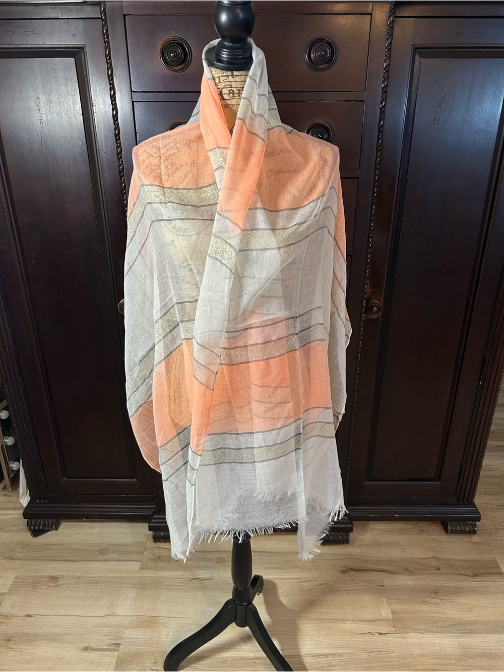 Lightweight Pink& Ivory Striped Wrap Scarf